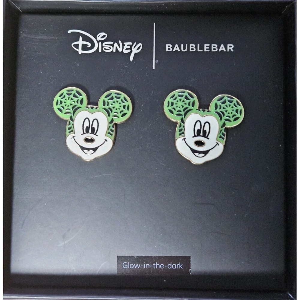 Baublebar Earrings Disney Halloween Glow in the Dark Spiderweb Mickey Mouse - Picture 1 of 3